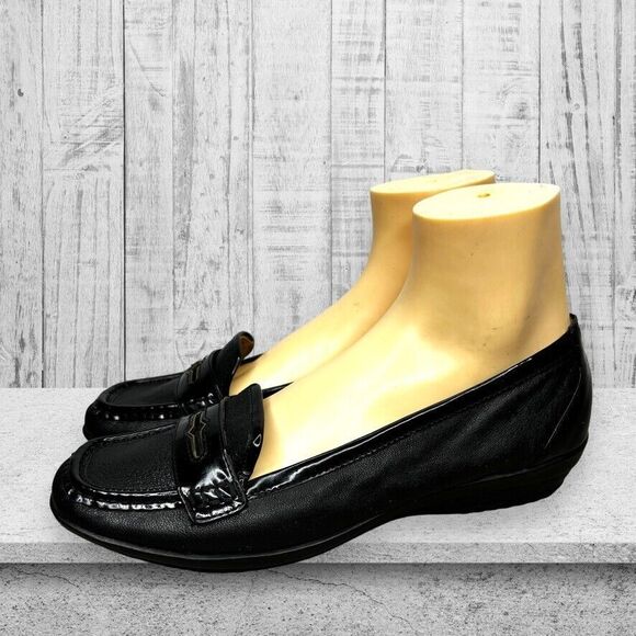 Circa Joan&David Luxe Finton Black Low Wedge‎ Penny Loafer Womens Size 8.5M - Picture 1 of 12